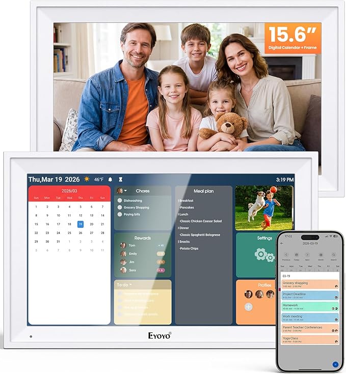 15.6" Digital Calendar Wall Planner - Eyoyo Smart Family Command Center & Chore Chart Touchscreen, WiFi Real-Time Sync Auto-Dimming Display for Kids Routine, Seniors Memory & Office Organization