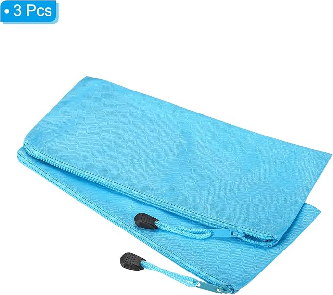 PATIKIL Waterproof Zipper File Bags, 3 Pack A6 Document Holders Pencil Pouch for Office, Light Blue