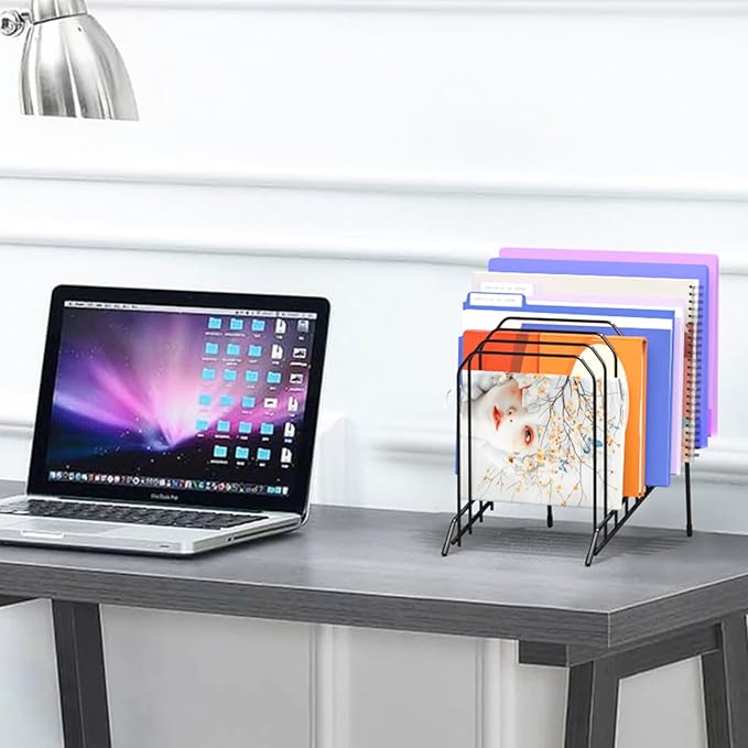 Gawerk Incline Metal Desk Magazine Folder Holder, Sorter Desk File Organizer with 8-Section Vertical Compartments Rack File Organizer for Office, Home, School (4 Pack)