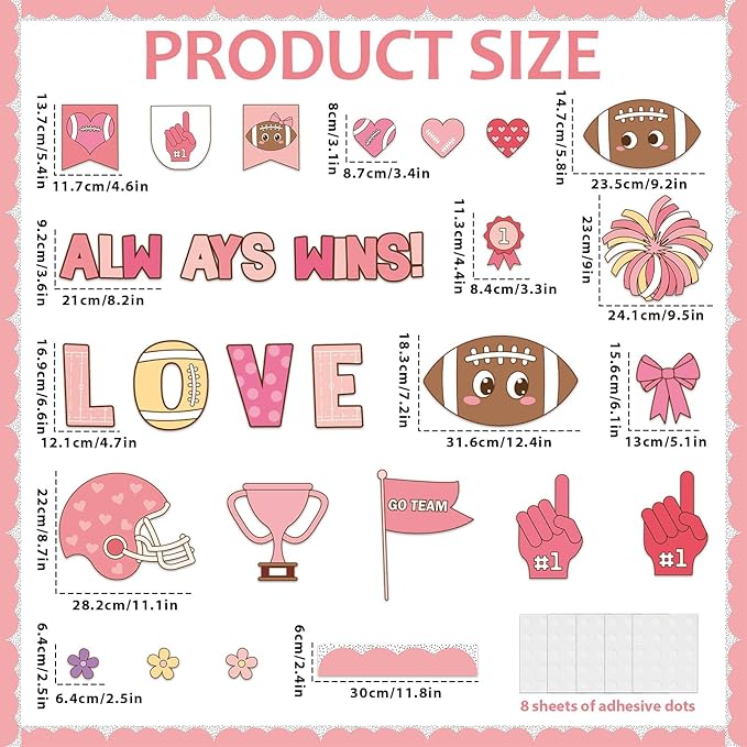Valentine's Day Football Bulletin Board Valentine's Day Classroom Bulletin Board Pink Red Football Paper Cutouts Love Always Wins Classroom Decoration for School Home Office Chalkboard Wall Decor