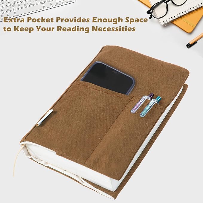 Canvas Book Covers with Adjustable Pockets for Pens, Washable Protector for Paperback & Hardcover Novels, Soft Cover Books, Perfect Gifts for Book Lovers