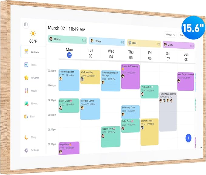 Digital Calendar, 15.6 Inch Wall Planner Electronic Calendar & Chore Chart, Smart Touchscreen Interactive Display for Family Schedules, Great for Organizing Your Routines, Wall & Desk Mountable - Best Gift for Mother's Day