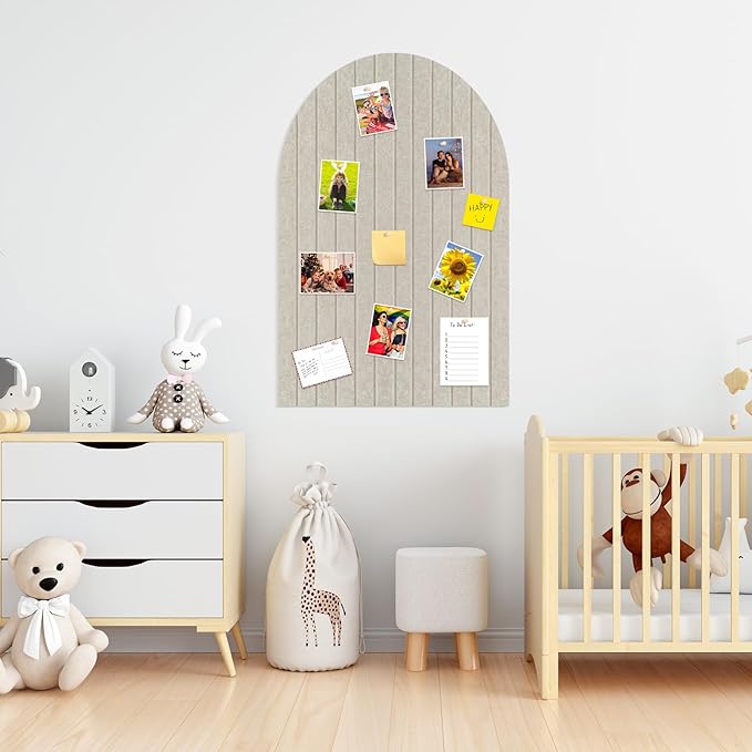 SmoothNovelty 31.5 X24 Inch Large Arch Felt Bulletin Board with 50 Wooden Pushpins Decorative Picture Framed Display Board Felt Tile Wall Organizer for School Home Office Boho Wall Decor (Light Camel)