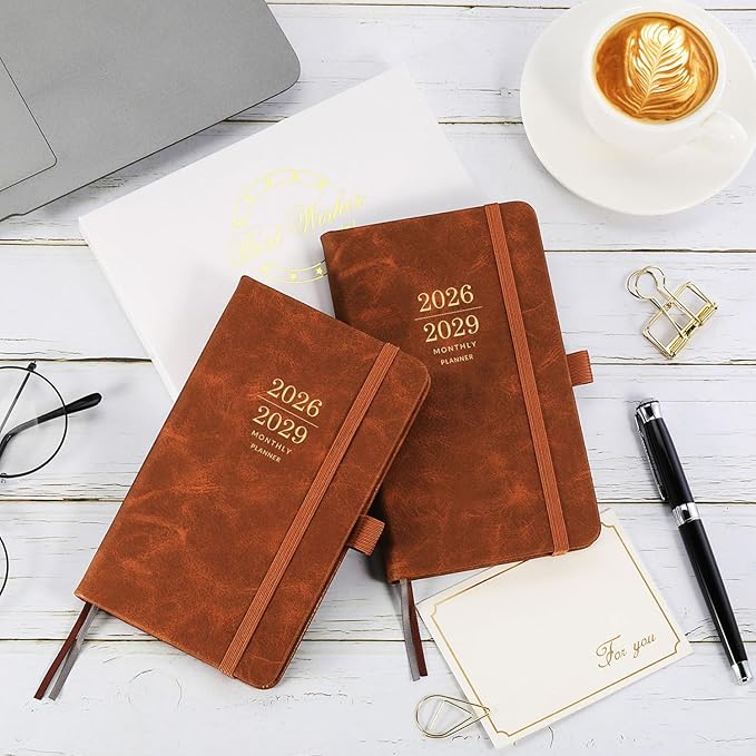 2026-2029 Monthly Pocket Planner - JUL 2026 - JUN 2029, 3 Year Calendar, Faux Leather Cover, 3.8" × 6.3", Pen Holder, 2 Bookmarks, Back Pocket