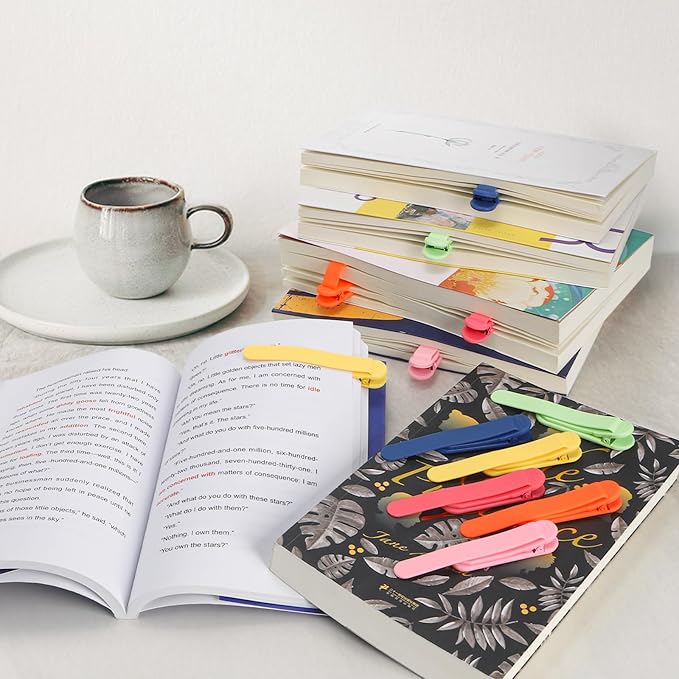 ZAVOOS 12 Pieces Automatic Bookmarks, Silicone Smart Book Marks for Reading Women Men, Cute Unique Book Clips Colorful Page Holder for Book Reading Lover Accessories, 6 Color