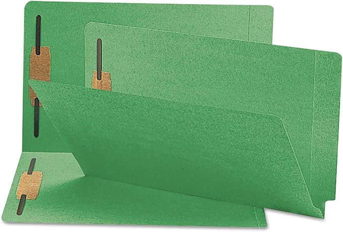 Smead End Tab Fastener File Folder, Shelf-Master® Reinforced Straight-Cut Tab, 2 Fasteners, Legal Size, Green, 50 per Box (28140)