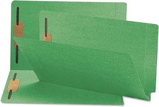 Smead End Tab Fastener File Folder, Shelf-Master® Reinforced Straight-Cut Tab, 2 Fasteners, Legal Size, Green, 50 per Box (28140)