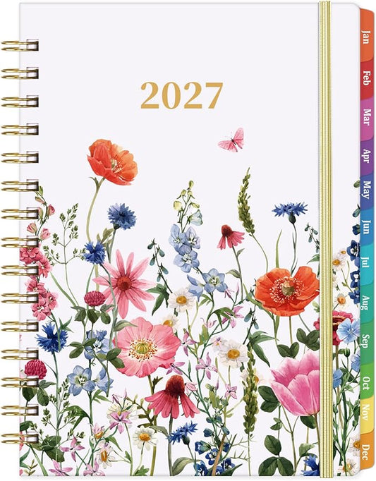 2027 Planner - 2027 Planner Weekly and Monthly, Jan 2027 - Dec 2027,2027 Calendar Planner with Colorful Tabs, 6.3" x 8.4", Hardcover with Back Pocket + Thick Paper + Twin-Wire Binding - Flowers