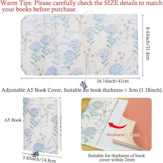 Paperback Book Cover Protector, A5 Book Covers for Hardcover, Book Sleeve for Book Lovers, Soft Cloth Book Covers with Bookmark Fit for 5.5 x 8.2 inch Notebook Textbooks Bible - Blue Dandelion Pattern