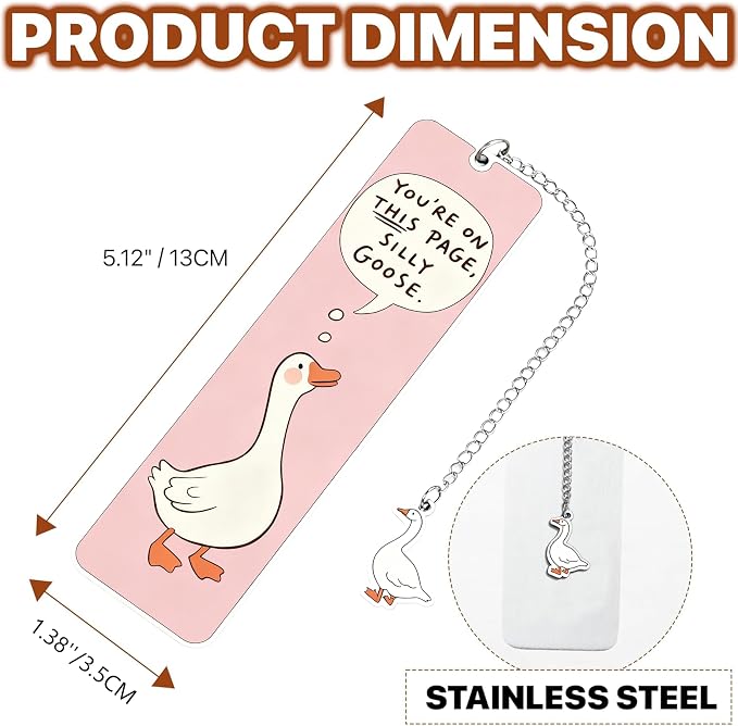 Pink Cute Bookmark for Women Silly Goose Gift Metal Bookmark for Students, Teachers, and Readers Funny Bookmarks Gift Page Markers Study Stationery, Office Supplies (Pink)
