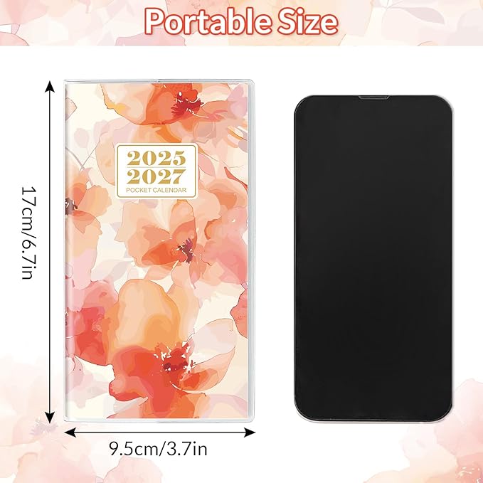 KONVINIT Pocket Calendar 2025-2027, Floral 2025-2027 Monthly Planner - 3.7" x 6.7" - Runs from July 2025 Until December 2027, 2026 Pocket Planner with PVC Cover for Home, School, Office Supplies