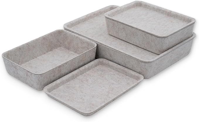 Welaxy Lidded Felt Drawer Organizer Trays with lids Desktop Organizer Bins Storage box for crafts office supplies pen notes Junk Makeup Stationery Organize 3- Pack gift idea (Oatmeal)