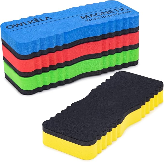 OWLKWLA Jumbo 4 Pcs Dry Erase Erasers, Magnetic White Board Eraser Bulk, Whiteboard Erasers for School, Office, Home, Classroom, 4 Color