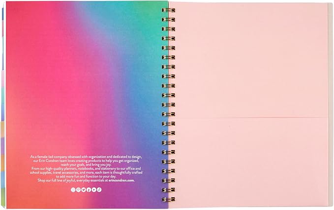 Inspired by Erin Condren Large Undated Planner, 12-Month Customizable Weekly and Monthly Layout, 9" x 11" Size, Premium 100gsm Paper, Includes Stickers and Pocket Folder