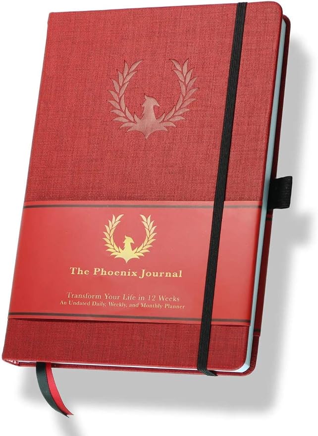 The Phoenix Journal - Quarterly Goal Planner, Daily Planner Journal & Organizer for Goal Setting, Productivity & Focus - Undated 12 Week Planner, Weekly & Monthly Planning, Habit Tracking - Hardcover (Crimson)