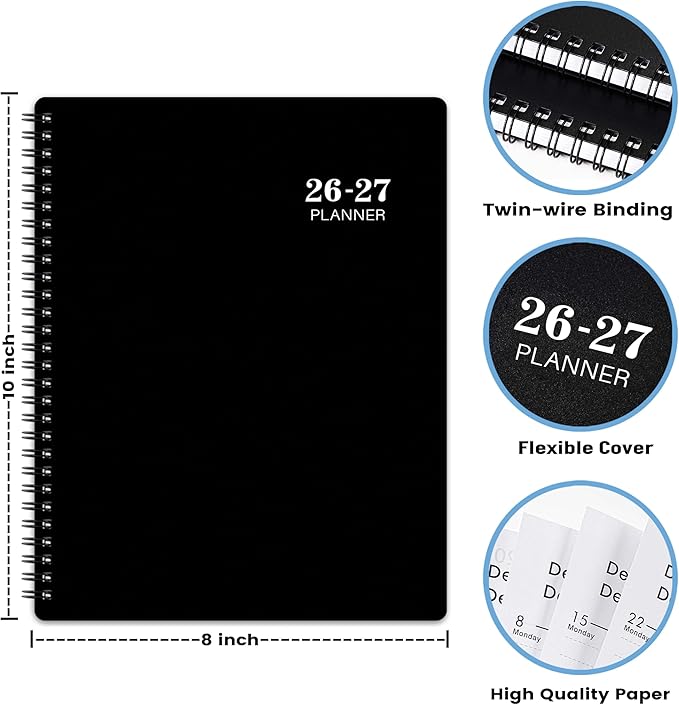 2026-2027 Planner - 8” × 10”, 2026-2027 Planner Weekly and Monthly, from JUL.2026 to JUN. 2027, Premium Paper, Twin-wire Binding, Check Box, Coated Monthly Tabs, for Productive Life