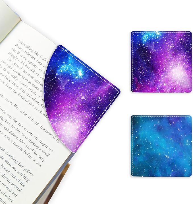 2 Pack Purple Starry Sky Leather Book Corner Bookmark, Durable Handmade Reading Accessories - Gifts for Readers, Women, Men, Teachers, Students