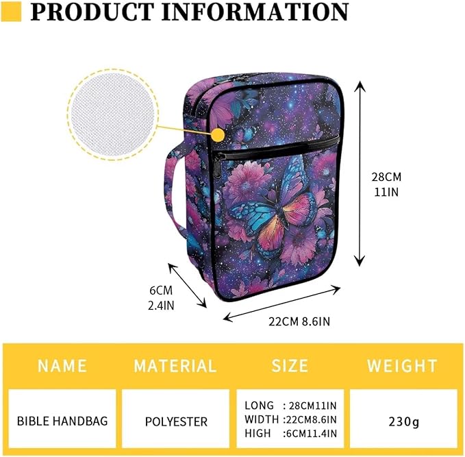 Suobstales Galaxy Butterfly Daisy Flower Print Bible Covers for Women Men Lightweight Bible Accessories with Handle and Zippered Pocket Bible Tote Bag for Kids