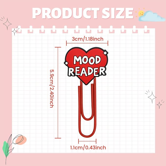 Cute Paper Clips,20Pcs Cute Heart Bookmark Paperclip Bulk Metal Fun Loving Heart Planner Clip Charms Clamp Desk Accessories Stationery Colorful Office Supplies DIY gifts for Valentines Day Party Decor