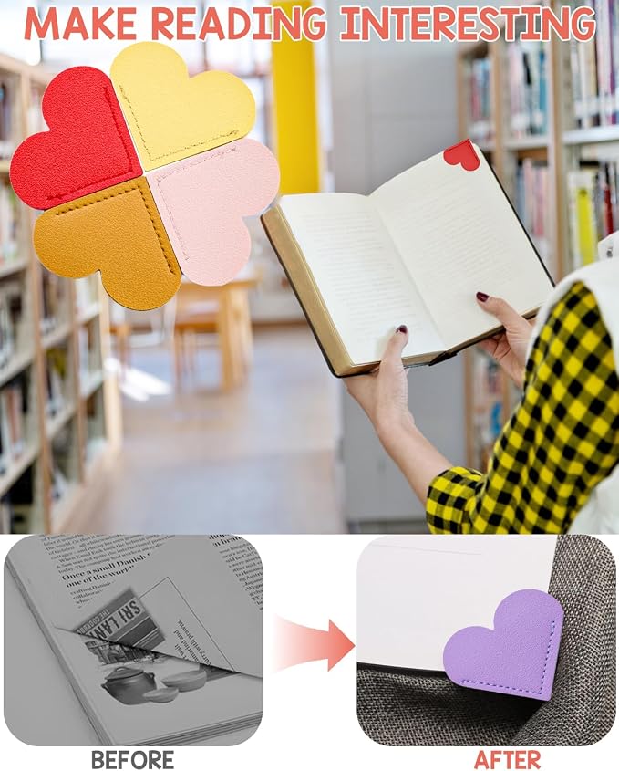 30Pcs Leather Heart Book Marks for Women, Cute Heart Bookmark Corner for Book Lovers Gifts