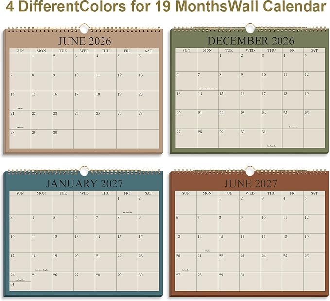 Calendar 2026-2027 - 19 Months Wall Calendar from June 2026 to December 2027, 2026-2027 Wall Hanging Calendar Planner with Thick Paper, 8.5" x 11", Beige