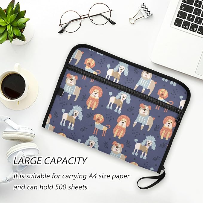 13 Pockets Expanding File Folder Poodle Dog Dogs Children with Sticky Labels Accordion File Folder Document Organizer Letter Size A4 Papers Expandable File Keeper