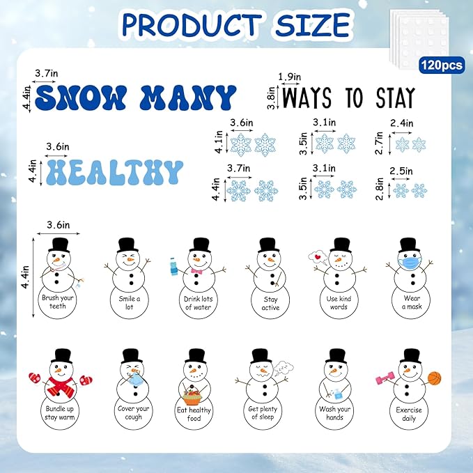 JarThenaAMCS Winter Snowman Cutouts Winter Healthy Habits Bulletin Board Decoration Set Christmas Snowman Snowflake Paper Cut Outs for Holiday School Classroom Chalkboard Wall Door Decor