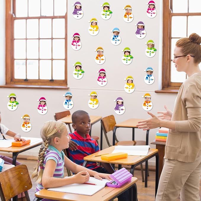 60Pcs Winter Snowman Paper Cutouts Winter Bulletin Board Decoration Colorful Snowman DIY Photo Craft Cutout Christmas Classroom Supplies for Teacher Student School Holiday Party Chalkboard Wall Decor