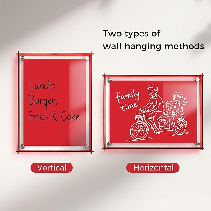 TOWON 9x12'' Ruby Red Acrylic Dry Erase Board & Photo Frame, Acrylic Whiteboard for Wall with Slide-Lock Design for Home Office, Kitchen and Dorm Décor | 4 Dual-Tip Markers and Double-Sided Eraser