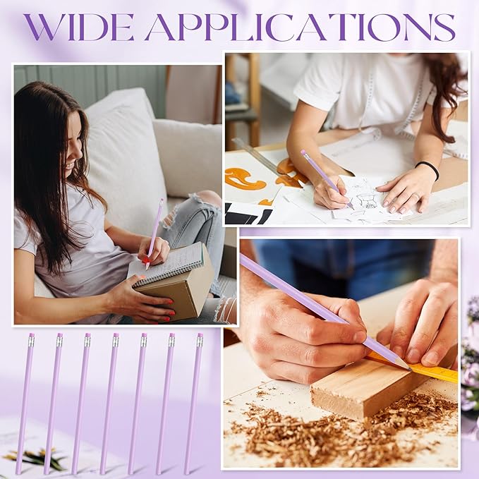 Tinlade 50 Pcs Triangular Grip Pencils Wood Wedding Pencils HB Graphite Pencil Pack Eraser for Baby Shower Drawing Sketching Bridal Shower Office Supplies(Purple)