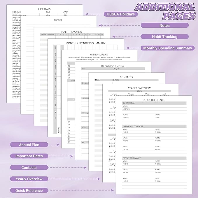 Academic Planner 2026-2027 (8.5" x 11") - Weekly & Monthly Planner (Jul. 2026 - Jun. 2027), Column View Calendar Organizers, Hardcover Agenda Book with Tabs for Office & School, Purple