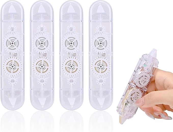Temiary 4 Pcs 2 in 1 White & Beige Correction Tapes Pens, Quick Dry White Smooth Pull Out Pen for Writing, Cute Tapes Easy to Use for Classroom Office Back to School Supplies (Transparent)
