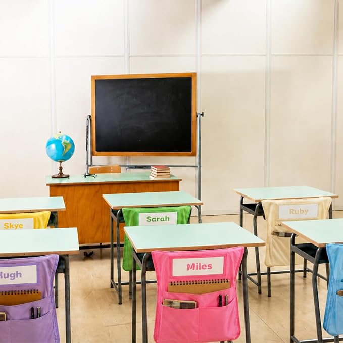 12pcs for Classroom 16.3x19.7inch Classroom Chair Pockets with Name Tag 3 Pockets Chair Organizer for Teacher Student School Office(Pastel)