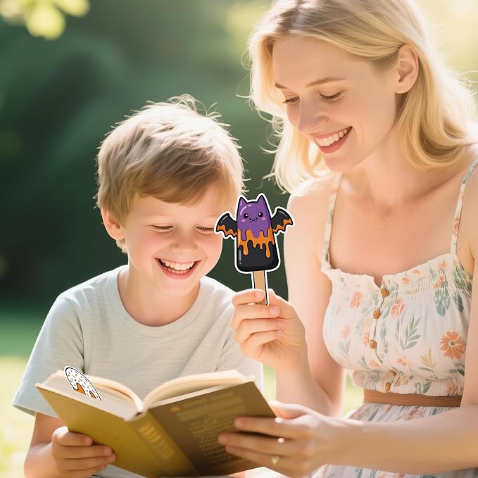 Eartim Summer Ice Cream Bookmark - 98Pcs Cartoon Little Boo Ghost Pumpkin Ice Cream Pattern Bookmark for Kid Summer Holloween Party Gift Birthday Goodie Bag Filler School Game Prize Reading Lover Gift