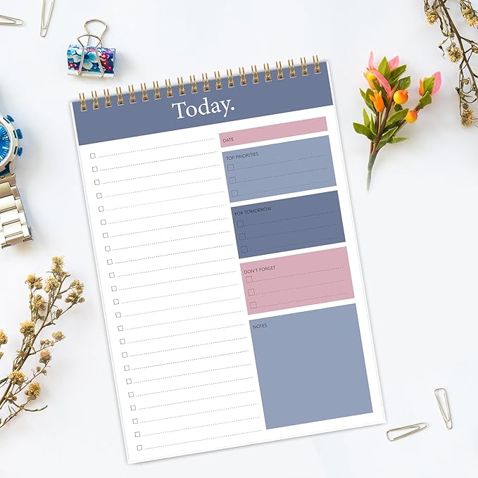 KMQOY To Do List Notepad - Daily Planner Pad Undated 52 Sheets Spiral Today Planner Note Pad Premium Thick Paper 6.5" x 9.8" For Work and Personal Organized