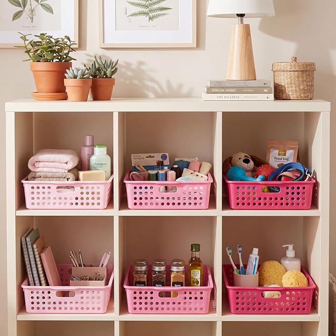 Pink 6 Pack Plastic Classroom Paper Baskets, Turn in Trays, Organizing Desk Tray for A4 Papers, Classroom Storage Turn in Bins, for Teachers and Students, Office Desk Room Trays