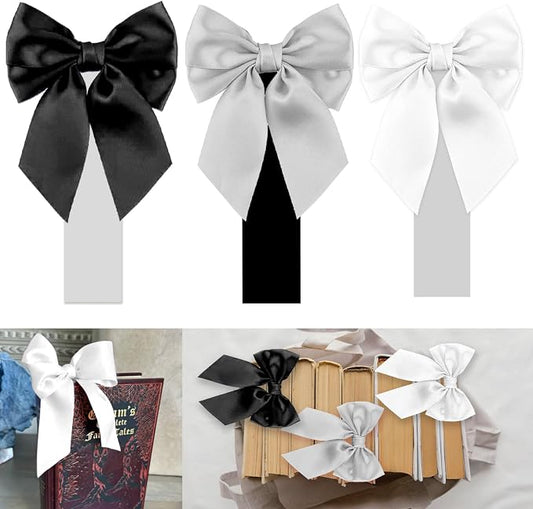 Black Grey White Satin Bow Bookmark Anniversary Coquete Book Mark Mini Colorful Satin Ribbon Bows Appliques Craft Bowknot for Book Lovers Gift