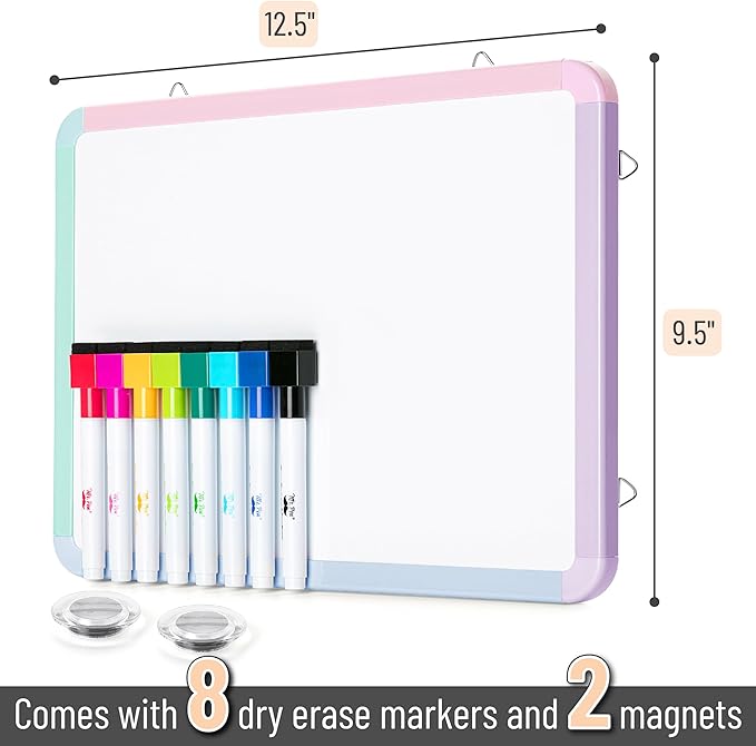 Mr. Pen- Small Dry Erase Board, 12.5x9.5 Inches, Whiteboard with 8 Fine Point Dry Erase Markers and 2 Board Magnets, Magnetic Small White Board for Students, Home, Office and Classroom