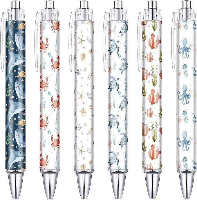 6PCS Marine Life Pattern Pens Set, Octopus Pattern Writing Pens, Cute Accessories Items Stationary, Perfect for School, Office Supplies, Party Gifts, Theme Notebooks, Sticky Notes, Desk Accessories