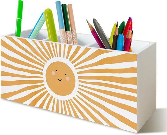 Boho Sun Sunshine Pen Pencil Holder for School Counselor Office Classroom Desk, Motivational Pen Pencil Holder Organizer for Therapy Kids Boys Girls Room Decor, Inspirational Office Decor