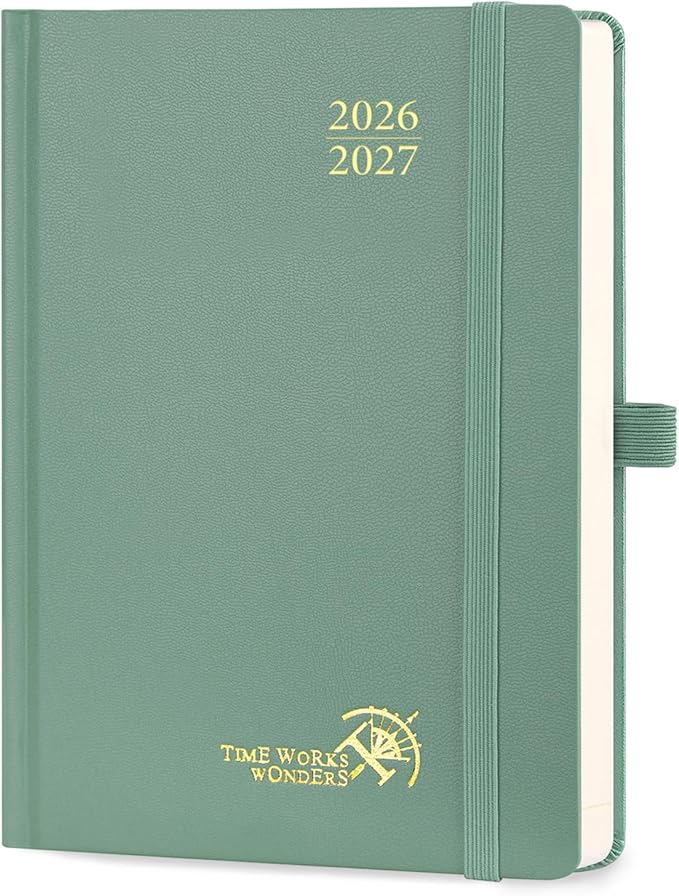 POPRUN 2026-2027 Daily Planner One Page Per Day (Medium - 5.75" x 8.5") - Academic Calendar Book(July 2026 - June 2027), 2026 Day Appointment Book with Pen Holder, Hardcover - Midnight Green