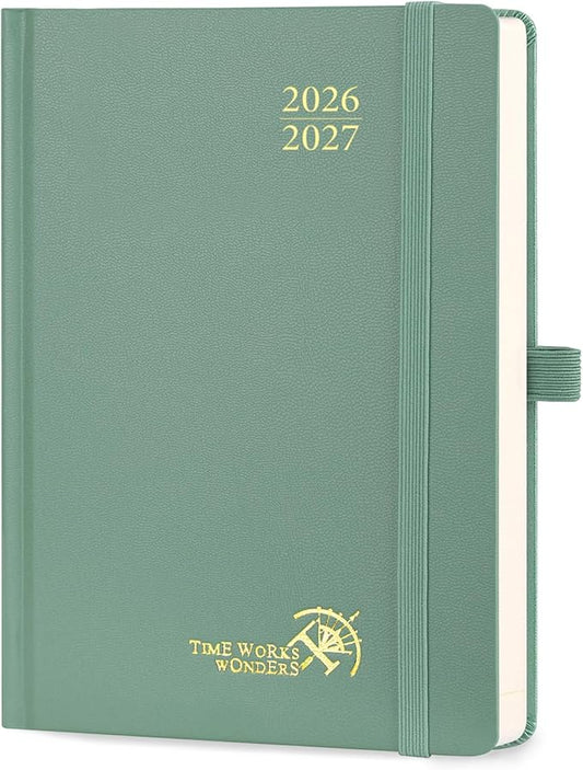 POPRUN 2026-2027 Daily Planner One Page Per Day (Medium - 5.75" x 8.5") - Academic Calendar Book(July 2026 - June 2027), 2026 Day Appointment Book with Pen Holder, Hardcover - Midnight Green