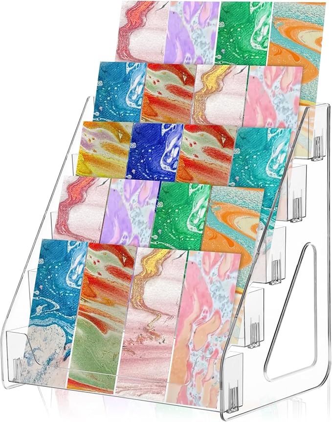 5 Tier Acrylic Bookmark Display Stand for 2. 2'' Bookmark, Portable Sticker Holder Greeting Card Display for Business Vendor, Retail Store Shop