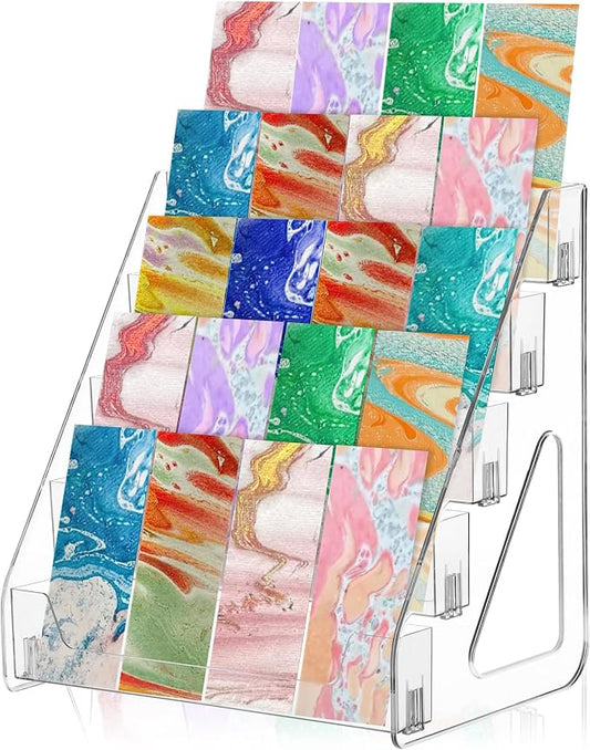 5 Tier Acrylic Bookmark Display Stand for 2. 2'' Bookmark, Portable Sticker Holder Greeting Card Display for Business Vendor, Retail Store Shop