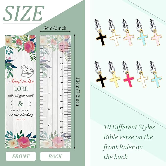 Tenare 20 Pcs Christian Bible Bookmarks for Women, Inspirational Verses Bookmarks with Cross Pendants, Religious Gifts for Women Men Reading Lovers(Watercolor Floral Style)