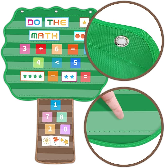 Tree Pocket Chart for Classroom, 42"x 28 ¾" Large Hanging Pocket Charts for Kids, Back to School Supplies for Teacher, Pocket Charts with 11 Sentence Strips Holder (Green)