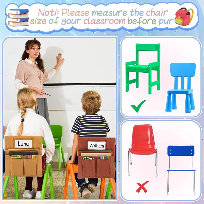 gisgfim 12 Pcs Small Chair Pockets for Classroom 13 x 14 Inch Bag with Name Tag Multi Pockets Chairsback Pouch Organizer for Student Kindergarten Elementary Daycare (Groovy)