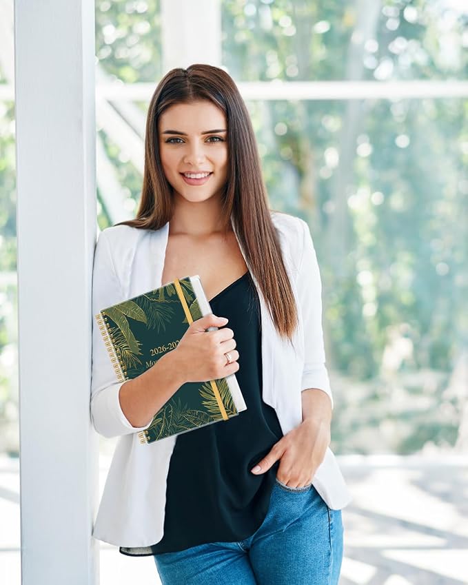 2026-2029 Monthly Planner, 3 Years Calendar from July 2026 - June 2029 with Spiral Binding, Inner Pocket, Elastic Closure, 36 Month Planner for Home | School | Office, 5.8" x 8.5", Green Gold Leaf