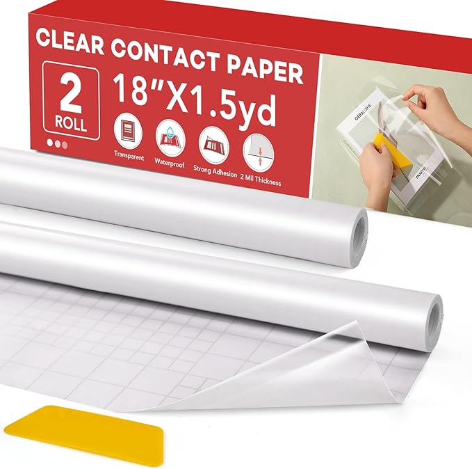 2 Rolls Clear Contact Paper,Plastic Book Covers 18 in x 4.5 ft, Contact Paper Peel and Stick, Clear Self Adhesive Protective Liner Papers Protector for Crafts Paperback Textbook Hard Covers Documents