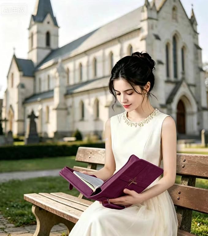 Vegan Leather Bible Cover for Men & Women, Bible Case with Gift Box, Christian Catholic Religious Bible Gifts (Red)
